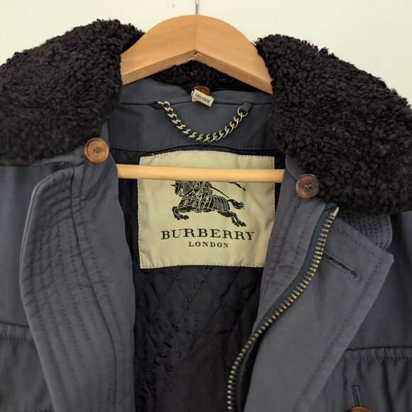 Burberry Navy Wool Field Jacket Real Shearing Removable Collar - Picture 2 of 9